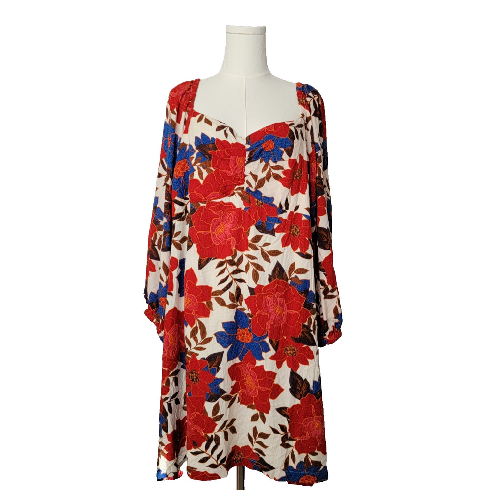 Maurices Floral Tunic Babydoll Coquete Milkmaid Rouched Sz 3X Lined Cottagecore